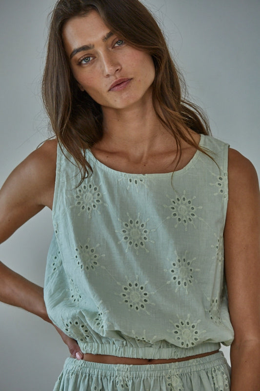 Thyme Sleeveless Eyelet Top