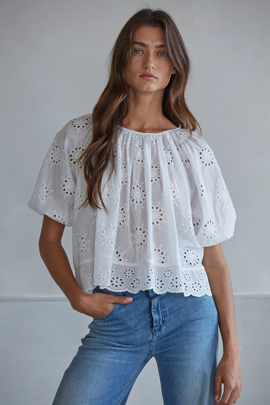 Taylor White Eyelet Top